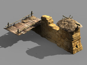 axe gang-thatched house-wooden bridge 09 Modèle 3D