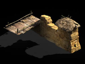 axe gang-thatched house-wooden bridge 09 Modèle 3D