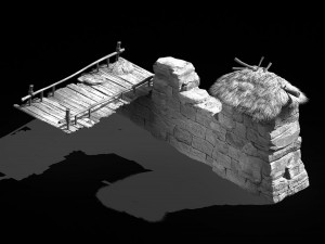 axe gang-thatched house-wooden bridge 09 Modèle 3D