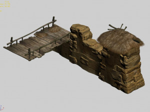 axe gang-thatched house-wooden bridge 09 Modèle 3D