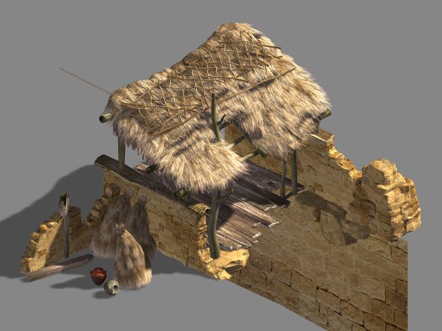 axe gang-mud house-thatched house Modèle 3D .c4d .max .obj .3ds .fbx .stl .blend 