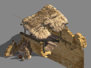 axe gang-mud house-thatched house Modelo 3D