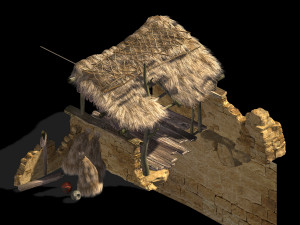 axe gang-mud house-thatched house Modèle 3D