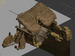 axe gang-mud house-thatched house Modèle 3D