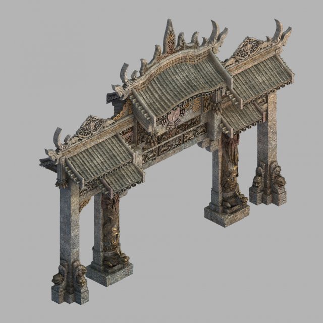 hongri taoist temple-gate 01 Model 3D .c4d .max .obj .3ds .fbx .stl .blend 