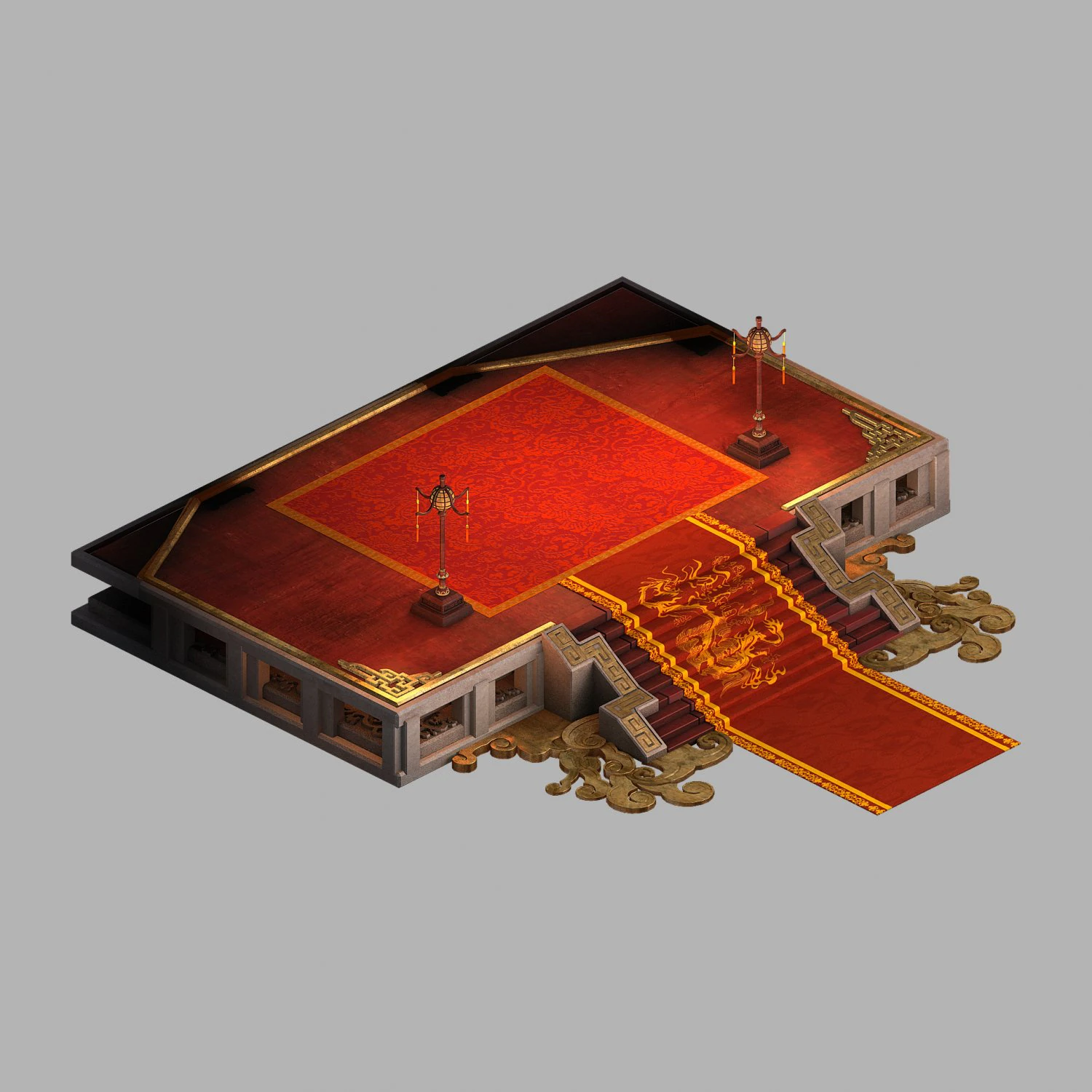 royal palace-wall-small steps 3D Model .c4d .max .obj .3ds .fbx .stl .blend 