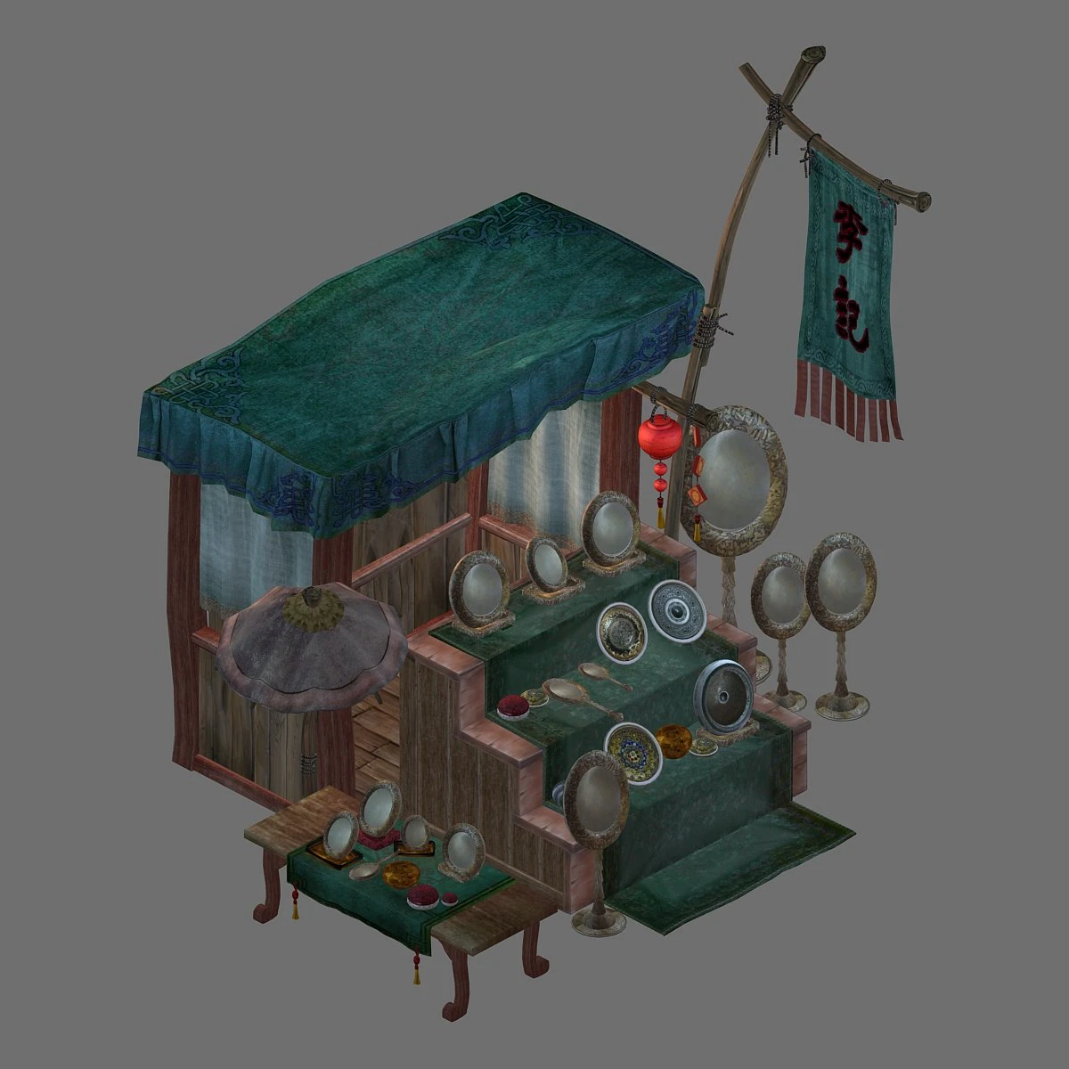 national crafts-bronze mirror booth 12 3D Model .c4d .max .obj .3ds .fbx .stl .blend 