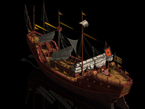 wooden ship-battle ship 01 Model 3D