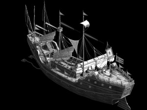 wooden ship-battle ship 01 Model 3D