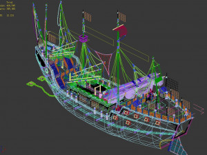wooden ship-battle ship 01 Model 3D