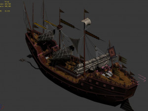 wooden ship-battle ship 01 Model 3D