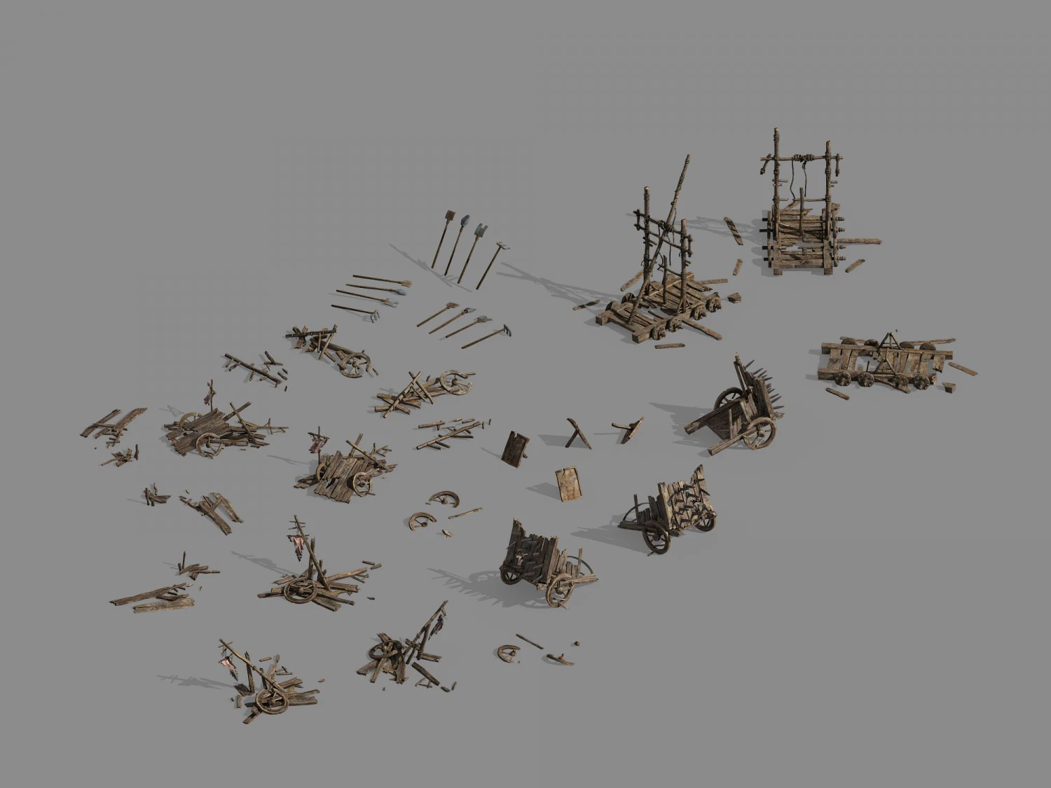 war-ruins-chariot 01 3D Model .c4d .max .obj .3ds .fbx .stl .blend