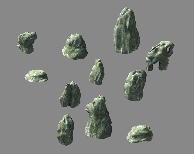 granite-small stones 12 3D Model .c4d .max .obj .3ds .fbx .stl .blend 