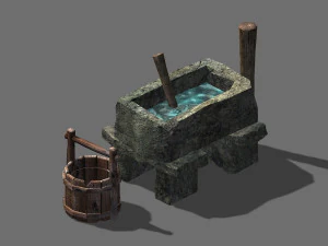 물을 끌어다 사람-돌-싱크대 3D 모델