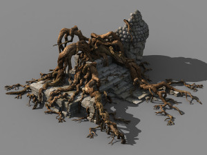stone building-stone statue-big tree root 05 3D Model