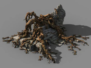 edificio de piedra-estatua de piedra-ra&iacute;z de &aacute;rbol grande 05 Modelo 3D