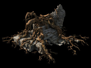stone building-stone statue-big tree root 05 Modello 3D