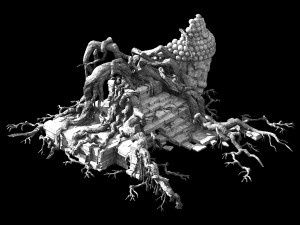 stone building-stone statue-big tree root 05 Modello 3D