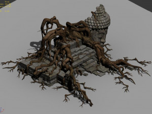stone building-stone statue-big tree root 05 Modello 3D
