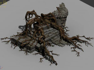 stone building-stone statue-big tree root 05 3D Model