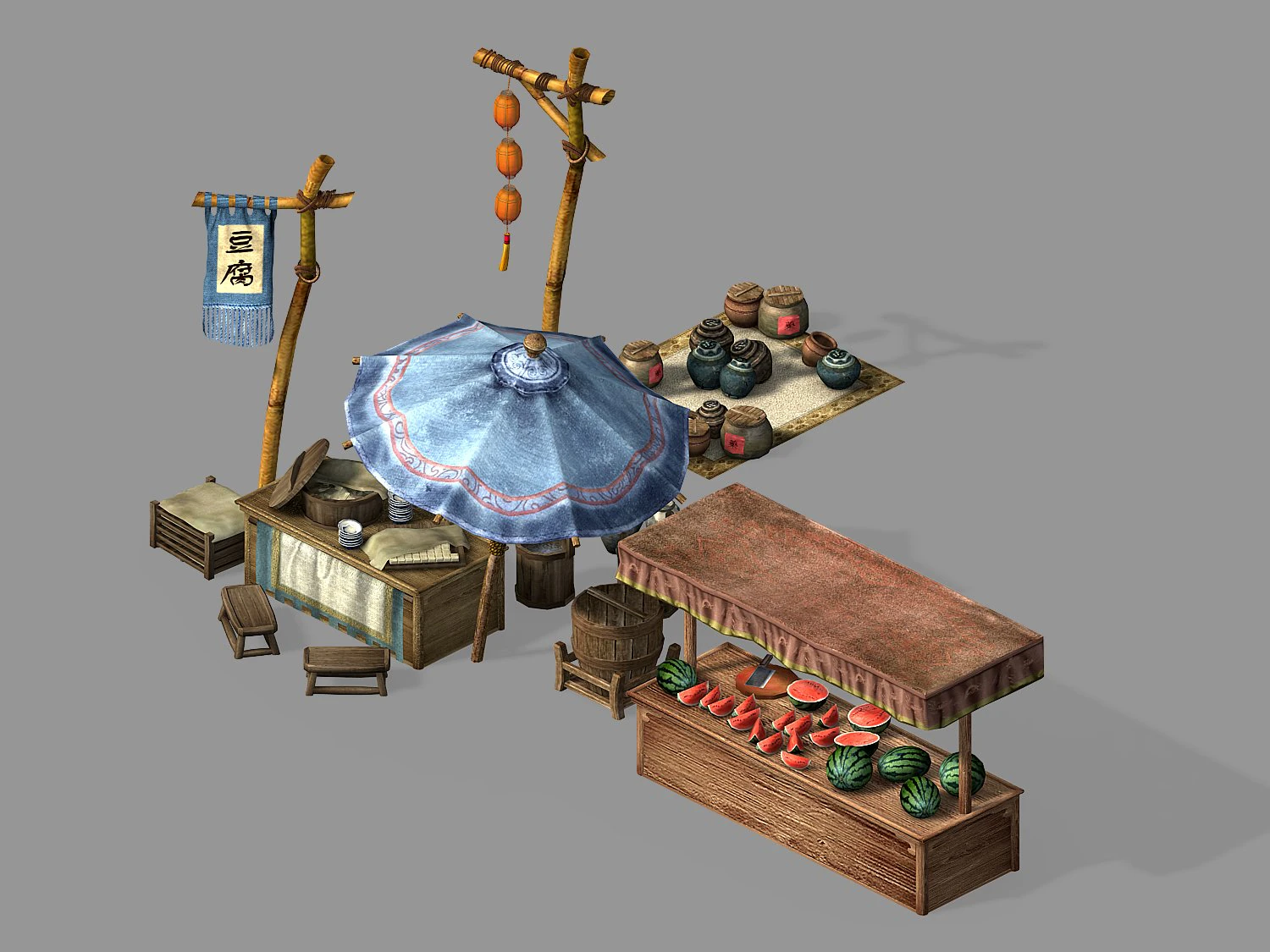 east market-tofu stand 3D Model .c4d .max .obj .3ds .fbx .stl .blend