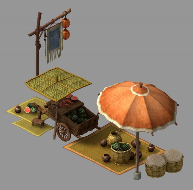 east city-watermelon stand 06 3D 模型 .c4d .max .obj .3ds .fbx .stl .blend 
