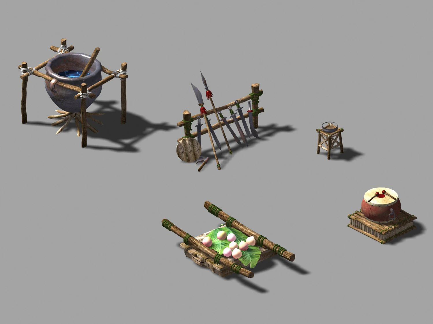 brazier-drum-weapon-food 3D Model .c4d .max .obj .3ds .fbx .stl .blend 