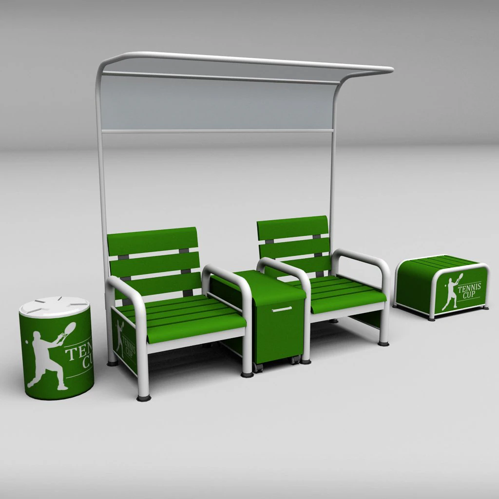 tennis court bench chair 3D Model .c4d .max .obj .3ds .fbx .stl .blend 