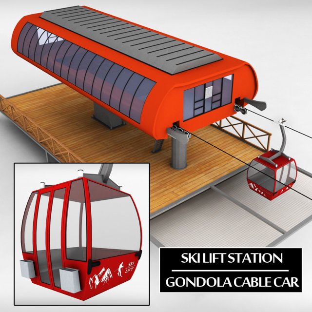 ski lift station gondola cable car 3D Model .c4d .max .obj .3ds .fbx .stl .blend 