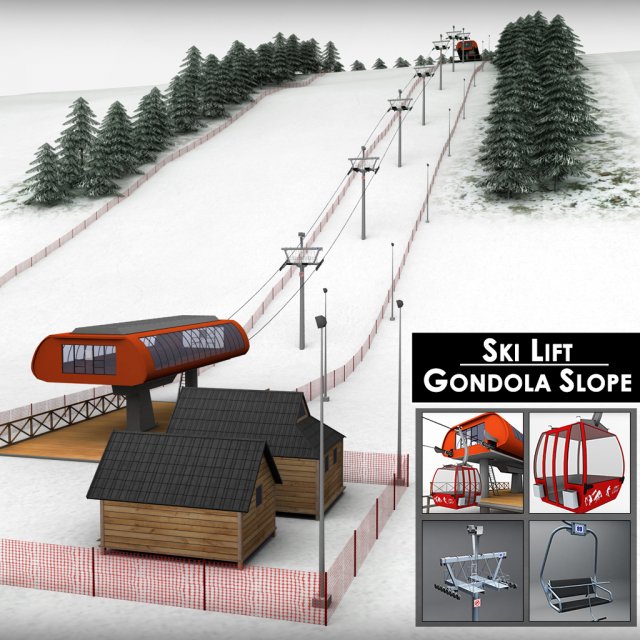 ski slope gondola mountain large pack Model 3D .c4d .max .obj .3ds .fbx .stl .blend 