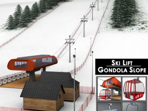ski slope gondola mountain large pack 3D Model