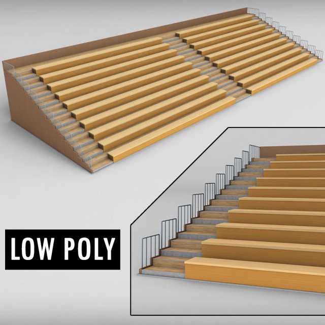 stadium seating wooden tribune low poly 3D Model .c4d .max .obj .3ds .fbx .stl .blend 