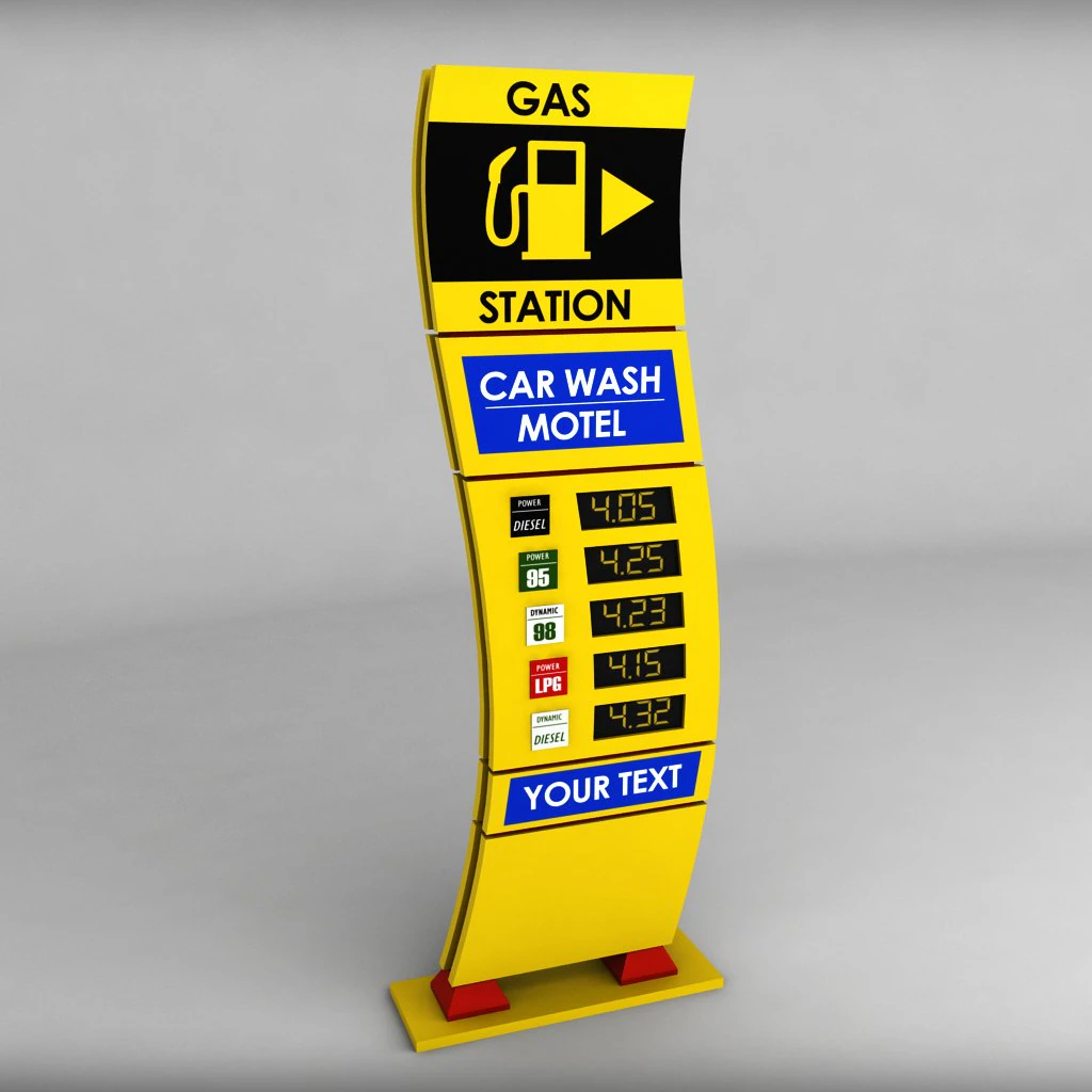 gas station price sign totem low poly 03 3D Model .c4d .max .obj .3ds .fbx .stl .blend