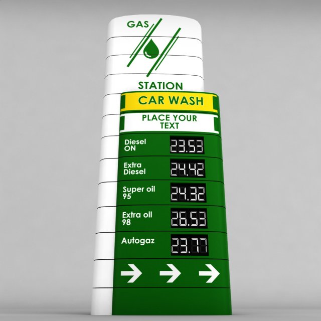 gas station price sign totem low poly 04 3D Model .c4d .max .obj .3ds .fbx .stl .blend 