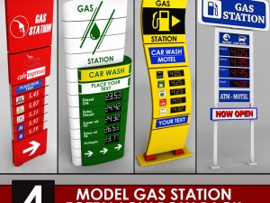 gas station price sign totem low poly pack 3D Model