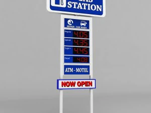 gas station price sign totem low poly pack 3D Model