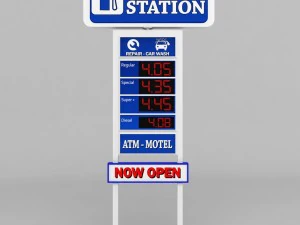 gas station price sign totem low poly pack 3D Model