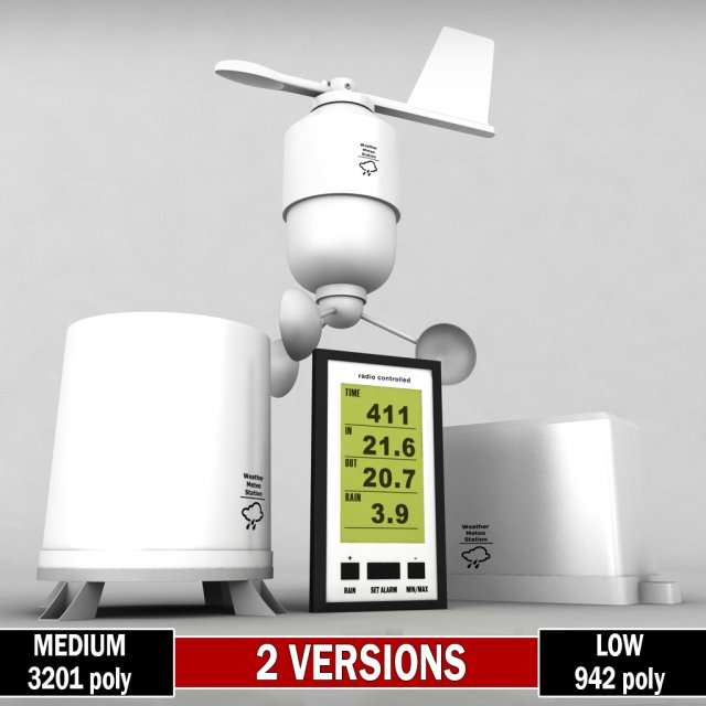 weather meteo station wireless set pack low poly 3D Модель .c4d .max .obj .3ds .fbx .stl .blend 