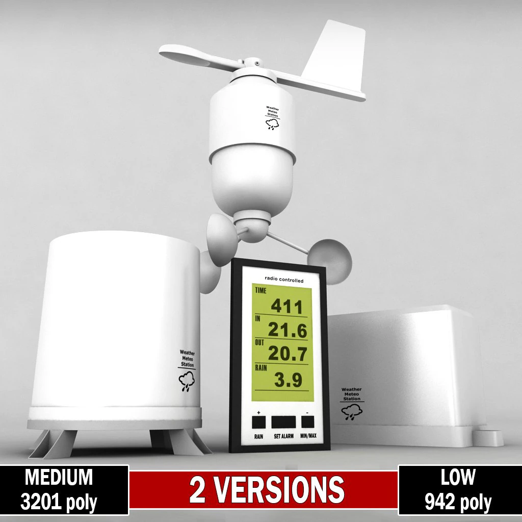 weather meteo station wireless set pack low poly 3D Model .c4d .max .obj .3ds .fbx .stl .blend