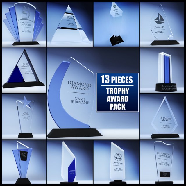 trophy award cup low poly pack 3D Модель .c4d .max .obj .3ds .fbx .stl .blend 