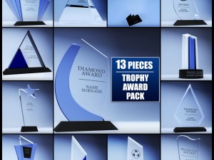 trophy award cup low poly pack 3D 모델