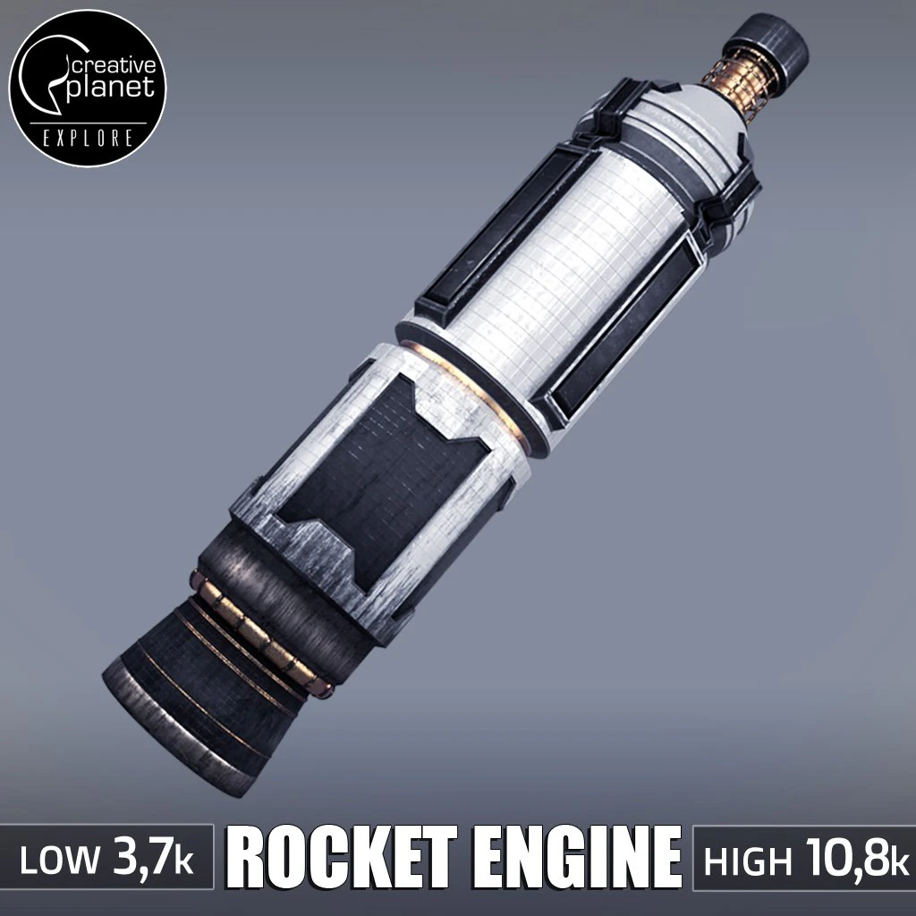 Rakete, Weltraum, kleiner Motor, Low-Poly 3D Modell .c4d .max .obj .3ds .fbx .stl .blend 