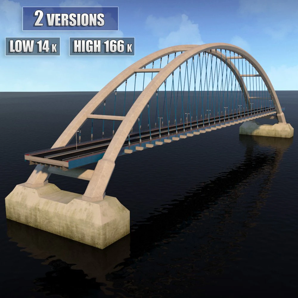 suspended arch water road bridge 3D Model .c4d .max .obj .3ds .fbx .stl .blend