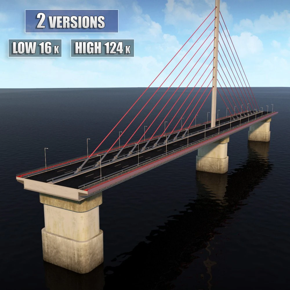 single suspended water road bridge 3D Model .c4d .max .obj .3ds .fbx .stl .blend 