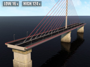 single suspended water road bridge 3D Model