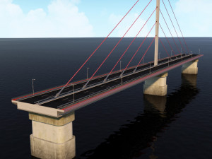 single suspended water road bridge 3D 模型
