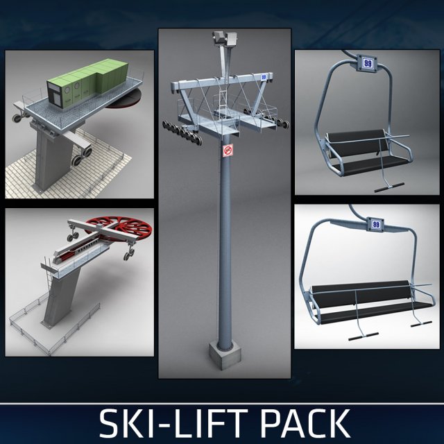 ski lift pack 3D Модель .c4d .max .obj .3ds .fbx .stl .blend