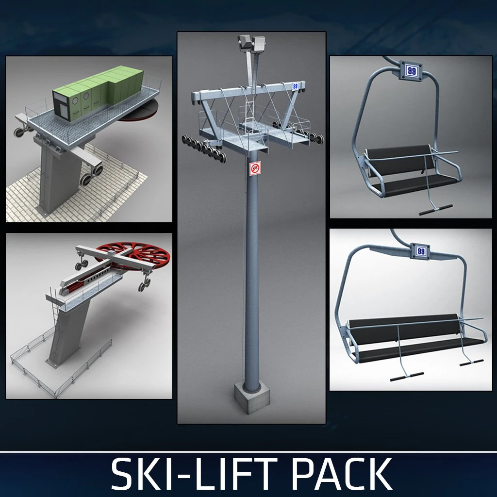 ski lift pack 3D Model .c4d .max .obj .3ds .fbx .stl .blend 