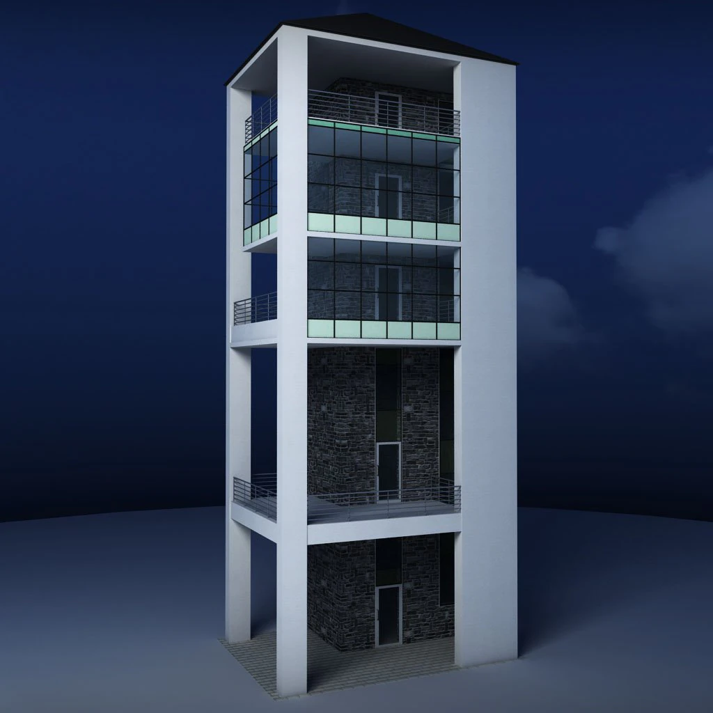 glass tower 3D Model .c4d .max .obj .3ds .fbx .stl .blend 