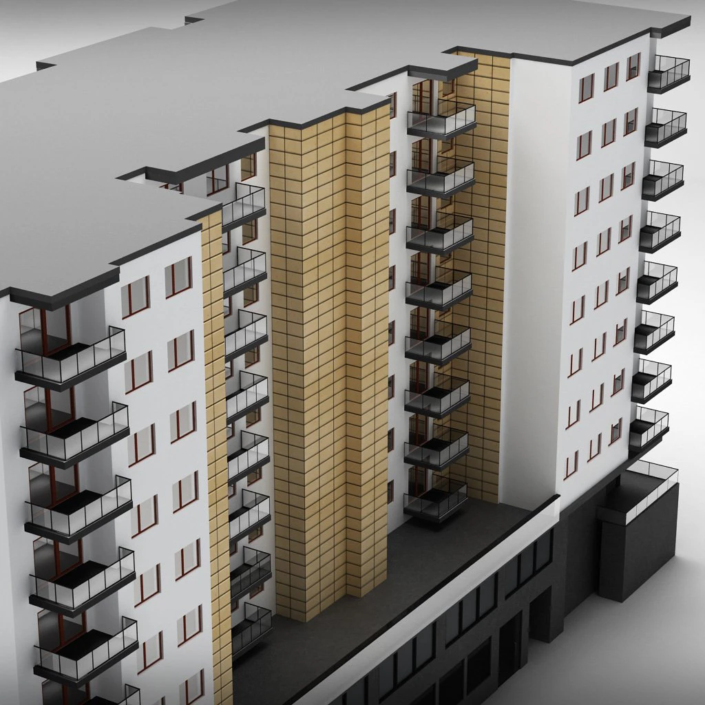 apartment building 3D Model .c4d .max .obj .3ds .fbx .stl .blend